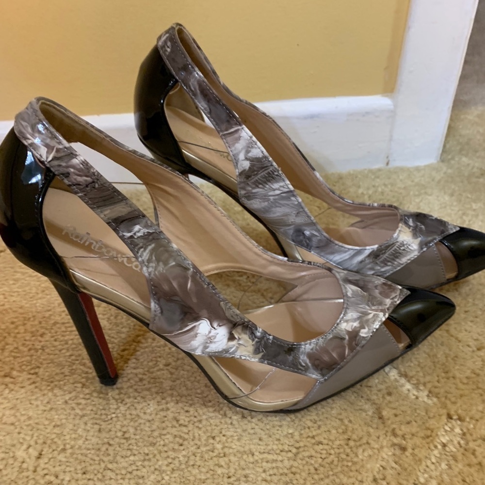 Rainbow Cat Stiletto Faux mother of pearl type design detail NWOT